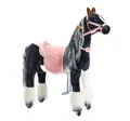 PONNIE Reitpferd mit Rollen Domino M (5-12 Jahre), Spielpferd zum Reiten mit Abnehmbarer Rosa Sattel und Halfter mit Zaumzeugund Kämmbare Mähne und Schwanz, Plüschpferd zum Reiten für Kinder