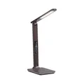 LED Tischlampe Ladefunktion braun Uhrzeit Datum stufenlos dimmbar Lichtfarbe CCT