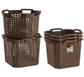 BURI 5x Erntekorb Kartoffelkorb Gartenkorb lebensmittelecht, 25L - Laubkorb Obstkorb Gemüsekorb 40x40x30cm Drehstapelkorb - HDPE Kunststoffkorb Vorratskorb stapelbar, braun, extrem robust
