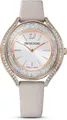SWAROVSKI Damen Armbanduhr CRYSTALLINE AURA Lederarmband, Grau, Roségoldfarbenes
