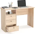 KOMTO Schreibtisch mit Schubladen Bürotisch Computertisch Klein Arbeitstisch Büro PC Griffen 110x50x74 cm Honig Eiche