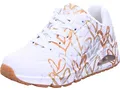 Skechers Damen UNO Metallic Love Trainers, White and Multi Metallic Heart Print Durabuck, 38 EU