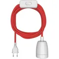 ledscom.de Textilkabel LEHA II, Stecker, Schalter, rot, weiß  , 3 m, Porzellan-Fassung, 1x E27 max. 300W