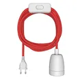 ledscom.de Textilkabel LEHA II, Stecker, Schalter, rot, weiß, 3 m, Porzellan-Fassung, 1x E27 max. 300W