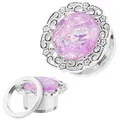 Taffstyle Plug Flesh Plug Ohr Piercing Edelstahl Blume mit Opal, Ohrpiercing Vintage Tribal Ethno Boho Edelstahl Blume Opal Perle Stein lila 14mm