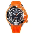 Kienzle Taucheruhr 45 mm Edelstahl Miyota 2115 Datum 150 m wasserdicht einseitige Lünette schwarzes Zifferblatt orange Silikonband - Schwarz/Orange