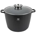 KARL HAUSMANN Aluguss Kochtopf 24 cm 6L mit Deckel - Induktion Topf Antihaftbeschichtet GREBLON C3, großer Suppentopf aus Aluminiumguss, Backofen geeignet, inkl. Silikongriffe