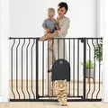COMOMY Türschutzgitter für Babys, Treppenschutzgitter Ohne Bohren, für Breiten 75-123cm, Schließt Automatisch, Einhändiges Öffnen, Doppelter Schließmechanismus, Anti-Pinch-Drehpunkt-Design, Schwarz