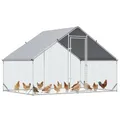 PawHut Hühnerstall 3x2x2 m Freilaufgehege Hühnergehege mit Dach, Tür, Schloss, Hühnerkäfig aus Verzinkter Stahl, Freigehege für 4-6 Hühner, Kleintiere Silber