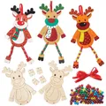 FX238 Rentier Holz Bastelset mit Perlen für Kinder5er Pack, Baumelbeine Set f...