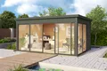 Gartenhaus Blockhaus  Pultdach 44 mm Domeo 4 grün 418x322 cm Lasita