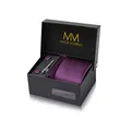 Massi Morino Krawatte Lila mit Einstecktuch Set Herren inkl. Manschettenknöpfe, Krawattennadel und Geschenkbox | Männer Krawattenset zur Hochzeit