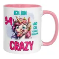 34 Geburtstag Frauen Geschenk Tasse | Ich bin 34 und ein kleines bisschen crazy | Lustige Geschenk Geburtstagstasse mit Spruch 34. Geburtstag | 34ter Geburtstag - Witziges Geburtstagsgeschenk Frau