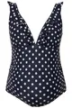 Ulla Popken Damen große Größen Übergrößen Plus Size Bellieva Badeanzug, Umstandsmode, Punkte, Rüsche am Ausschnitt Marine 56 825431130-56