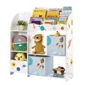 SONGMICS Kinderzimmerregal, Spielzeug-Organizer, Bücherregal für Kinder, multifunktionale Ablage mit 2 Aufbewahrungsboxen, Sticker mit Weltall-Motiven, Kinderzimmer, Schlafzimmer, weiß GKR42WT