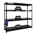 PROREGAL Profi Schwerlastregal Rhino EXTRA BREIT schwarz HxBxT 180x200x60cm Fachlast 500kg 4X Stahlplatten-Ebenen Garagenregal, Lagerregal, Steckregal, Weitspannregal