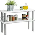 KESPER Küchenregal 2 Ebenen weiß – 55 x 20 x 38 cm – Holz – mit Drahtgitter & 3 Haken – ideal für Gewürze & Küchenutensilien – Modell 27836