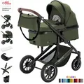 Daliya® FLEXI-PRO M 2in1 Kombikinderwagen Buggy Sportwagen Reise-Kinderwagen Leichter Babywagen Klappbar mit Liegefunktion Höhenverstellbar Umbau... - Grün