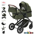 Daliya® Kombi-Kinderwagen FLEXI-PRO M 2in1 Kinderwagen & Buggy, Reisekinderwagen, XXL Set, (10-tlg), Einhändig abnehmbare Wanne, Alu-Rahmen, Gummireifen, Gurte, UV 50+, Olivgrün