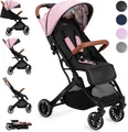 MoMi ESTELLE – Ultraleichter Baby Kompaktbuggy 7,7 kg mit Einhand-Faltung, Trolley-Funktion & Liegeposition, ideal für Reisen – Rosa/Schwarz