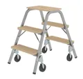 PROREGAL® Trittleiter Stahl-Holz-Tritt mit/ohne Rollen aus Stahl mit Holz-Stufen