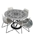 Morbuy Tischdecke Outdoor Rund 90 cm, Elastisch Rund Abwaschbar Tischdecken Wasserabweisend Lotuseffekt Garten Tischdecke Anthrazit Mandala Table Cloth, Ideal für 70cm-80cm