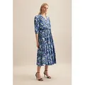 Sommerkleid SEIDENSTICKER "Schwarze Rose", Damen, Gr. L (40), Normalgrößen, blau, 65% Baumwolle 35% Leinen/Flachs, bedruckt, regular fit, V-Ausschnitt, Halbarm, Kleider, 7/8-Arm V-Neck Druck