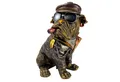 Online-Fuchs Dekofigur Bulldogge im coolen Biker-Look mit Lederjacke - Gartenfigur für außen (cooler Style mit Sonnenbrille und Zigarre, 34 cm groß), aus Kunstharz (Polyresin) - für den Innen- und Außenbereich