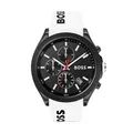 BOSS Herren Chronograph Quarz Uhr 44 mm Velocity Kollektion, mit Schwarzem Texturiertem Zifferblatt, Weißem Silikonarmband, Datumsfunktion, 3 Sub-Dials, Wasserresistenz 5ATM - 1513718