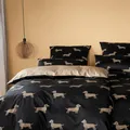 elegante Mako-Satin-Bettwäsche-Garnitur Dogs Farbe Schwarz-Beige Größe 155x220+40x80
