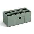 BIGSO VENDELA Schreibtisch Organizer mit 7 Fächern und Schublade – Ablagebox aus Faserplatte und Papier in Leinenoptik – Schreibtischset für Büromaterial – mintgrün