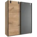 Mid.you Schwebetürenschrank Wimex Liverpool, Graphit, Eiche, Holzwerkstoff, 2 Fächer, 135x198x64 cm, BQ - Bündnis für Qualität, Made in Germany, DIN EN ISO 9001, Typenauswahl, Beimöbel erhältlich, Schlafzimmer, Kleiderschränke, Schwebetürenschränke