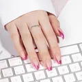 VSALON Press on Nails, Short, Coffin Pink, Metallic, French Tip, 32 Pieces in 16 Sizes, Reusable Nail Set with Long-Lasting UV Adhesive, Adhesive Strips and Nail Glue