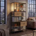 Mendler Regal HWC-P11, Regalschrank Bücherregal Standregal, Schubladen Industrial MDF Metall Melamin 150x81x33cm - braun