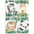 Klasse 4er Set Bilder Dschungeltiere Dschungel Panda Löwe Giraffe Zebra Dekobilder Kinderzimmer Babyzimmer Jungen Mädchen Baby Bilderset Poster DIN A4 Dekoration (ohne Rahmen)