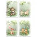 Klasse 4er Set Bilder Waldtiere Dekobilder  Bär Fuchs Reh Hase Kinderzimmer