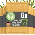 DuneDesign Frühstücksbrettchen Holz 6er Set - Bambus Holzbrett 22x15cm für Küche & Frühstück - stabiles Stullenbrett für Vesper, Brotzeit und Snacks - langlebiges Schneidebrett klein - Brotbrett eckig