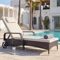 Poly-Rattan Sonnenliege Carrara, Relaxliege Gartenliege Liege, Alu - anthrazit, Kissen beige