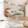 CARO-Möbel Kinderschreibtisch VITA Sonoma Eiche/grau höhenverstellbar und neigbar, Schreibtisch für Kinder mit Schublade, Tisch mit Rinne für Stifte und Rucksackhalterung