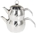Karaca Belinay Midi Caydanlik - Türkische Teekanne Induktion 1,6L Wasserkocher + 1L Demlik mit Deckel, Edelstahl, Türkischer Teekocher, Induktionsgeeignet, Spülmaschinengeeignet - Silber