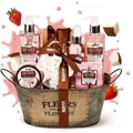 BRUBAKER Cosmetics Bade- und Dusch Set Kokosnuss & Erdbeer Duft - 10-teiliges Geschenkset in Vintage Wanne