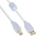 InLine USB 2.0 Kabel, A an B, weiß/gold, mit Ferritkern, 2m