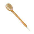 Relaxdays Rückenbürste, Duschbürste aus Bambus, langer Stiel, 40 cm, Naturborsten, zum Waschen u. Massieren, natur/creme