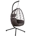 HinHocker Hängesessel mit Gestell | Braun | Hängeschaukel für Indoor und Outdoor | Inkl. Kissen und Auflagepolster | Balkon Hängesessel Outdoor, Gartenschaukel, Schaukelstuhl, Hängekorb