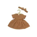 Heless Puppenkleid aus 100 % Bio-Baumwolle mit Rüschen und Haarband, karamell,