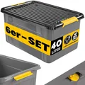 Monzana® 6x Aufbewahrungsbox 40L mit Deckel 40kg belastbar Kunststoff BPA frei Klickverschluss stabil flexibel stapelbar blickdicht Keller Garage Box