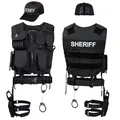 Black Snake® SWAT FBI Police Security Kostüm inkl. Einsatzweste, Pistolenholster, Gürtel, Handschellen und Baseball Cap (SHERIFF, XL-XXL)