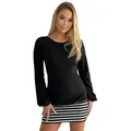 Mississhop Shirtkleid Damen Minikleid Kleid Tunika Rock weiß schwarze Streifen 578 schwarz L (40)