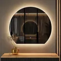 Planetmöbel Aube Spiegel mit Beleuchtung halbrund Bogenspiegel, Spiegel mit LED-Licht, Dekorativer Wandspiegel gerade Unterkante, Dimm-Funktion, 4200k neutralweißes Licht, 80 x 70 cm