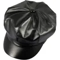 Damen PU Leder Barett Hut 8 Panels Newsboy Schirmmütze Schwarz